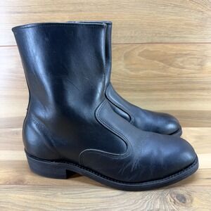 Iron Age Steel Toe Work Boots Mens 10 D Black Leather Side Zip Biker Western USA